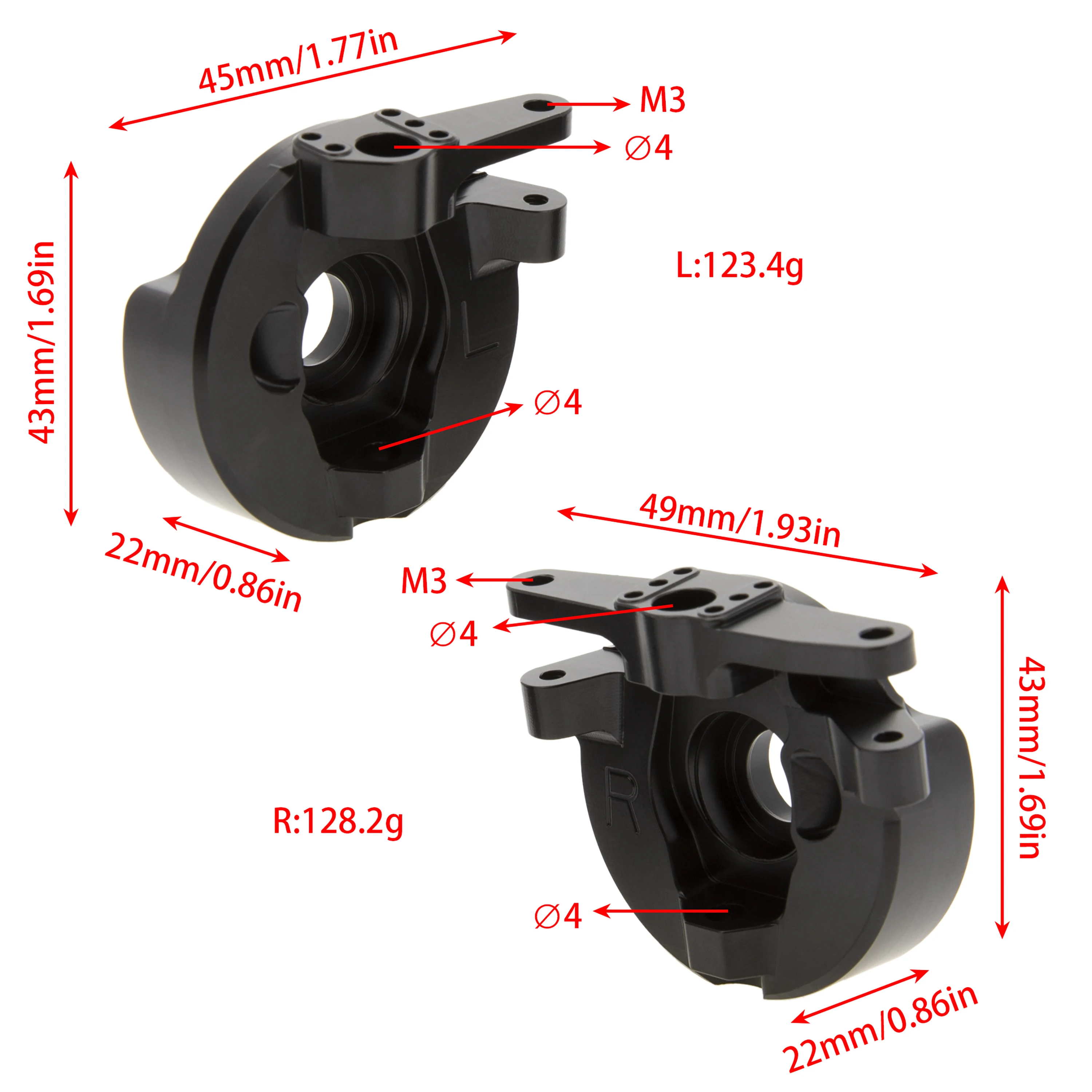 MEUS RACING Brass Steering Knuckles for for Vanquish H10 Optic Sparco Yokohama RTR 1/10 RC Crawler Upgrades Parts, L-124g/R-128g