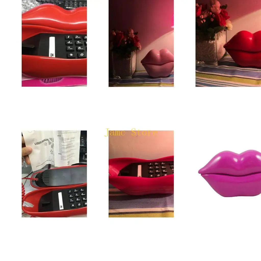 LX0B Lips Telephone Novelty Rose Red Pink Mouth Lip Shaped Phone Home Art Decoration