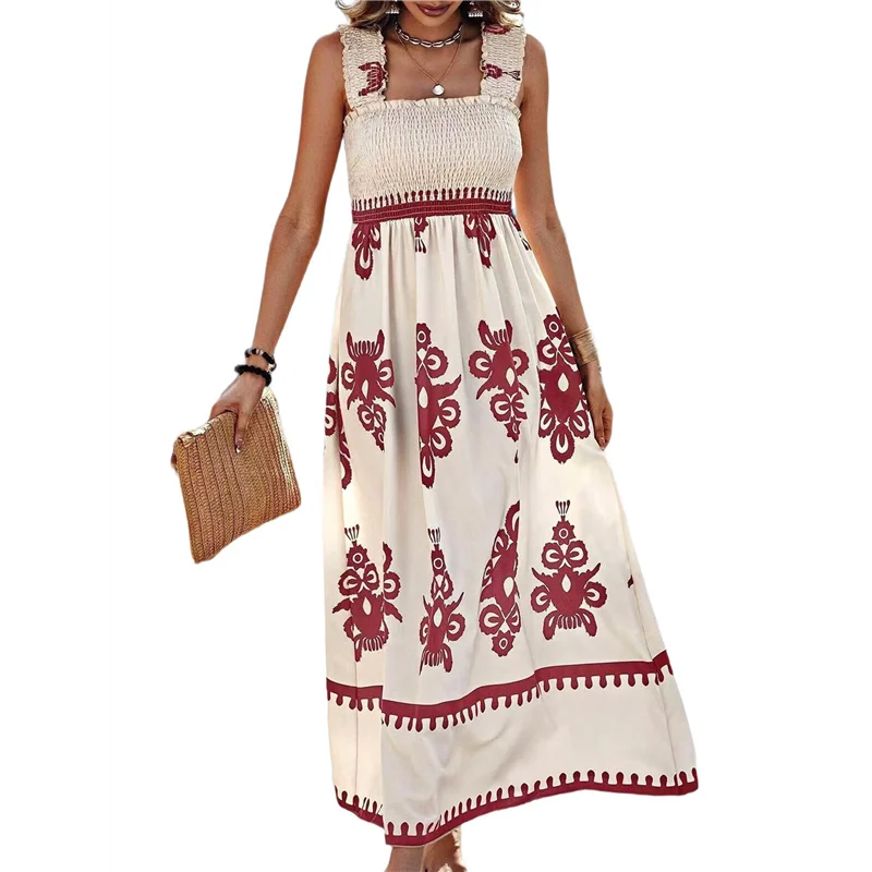 【Party-Decoration】Womens Square Neck Boho Maxi Dress Casual Long Spring Summer Dresses Sundresses For Women Beach Vacation 2025