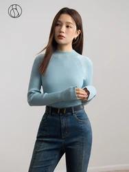 DUSHU 27.1% Wool Women Slim Black Pullovers Half Turtleneck Winter Warm Long Sleeve Tops Female Wool Bottoming Shirts Sweater