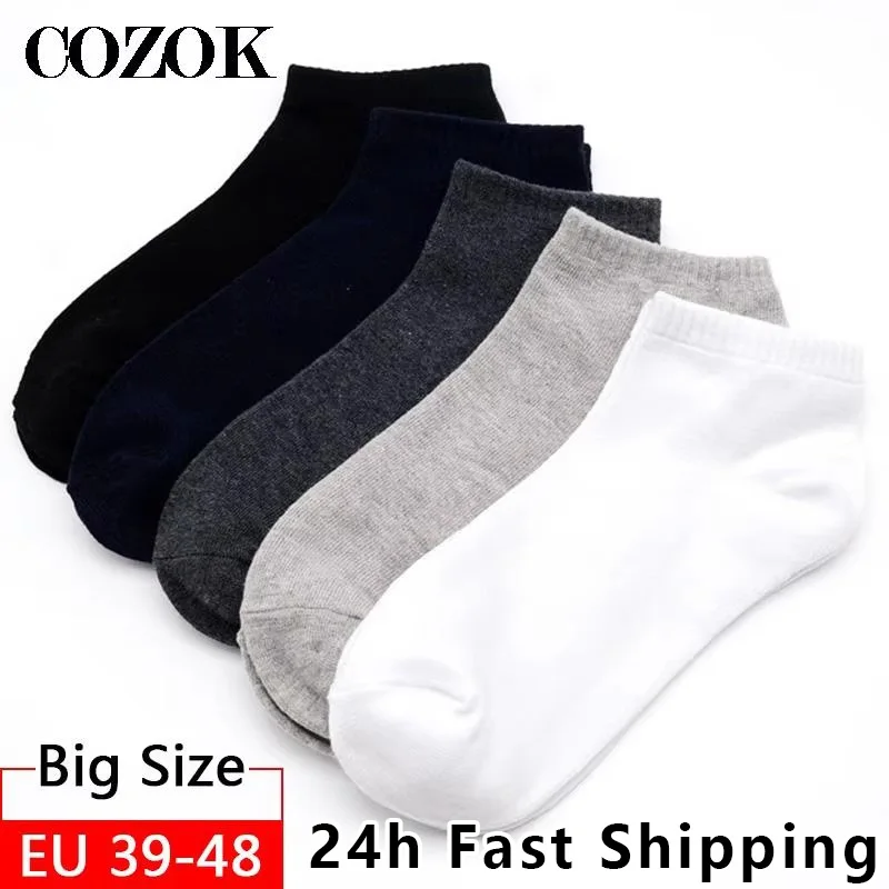 

5 Pairs/Lot Business Casual Extra Big Size Socks EU46,47,48 Hosiery Men High Quality Black White Casual Cotton Short Ankle Socks