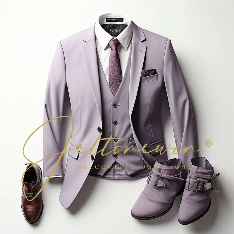 

New Pink Men's 3 Pieces Suits Formal Business Slim Fit Tuxedos Best Men Blazer For Wedding Jacket+Vest+Pants Trajes De Hombre