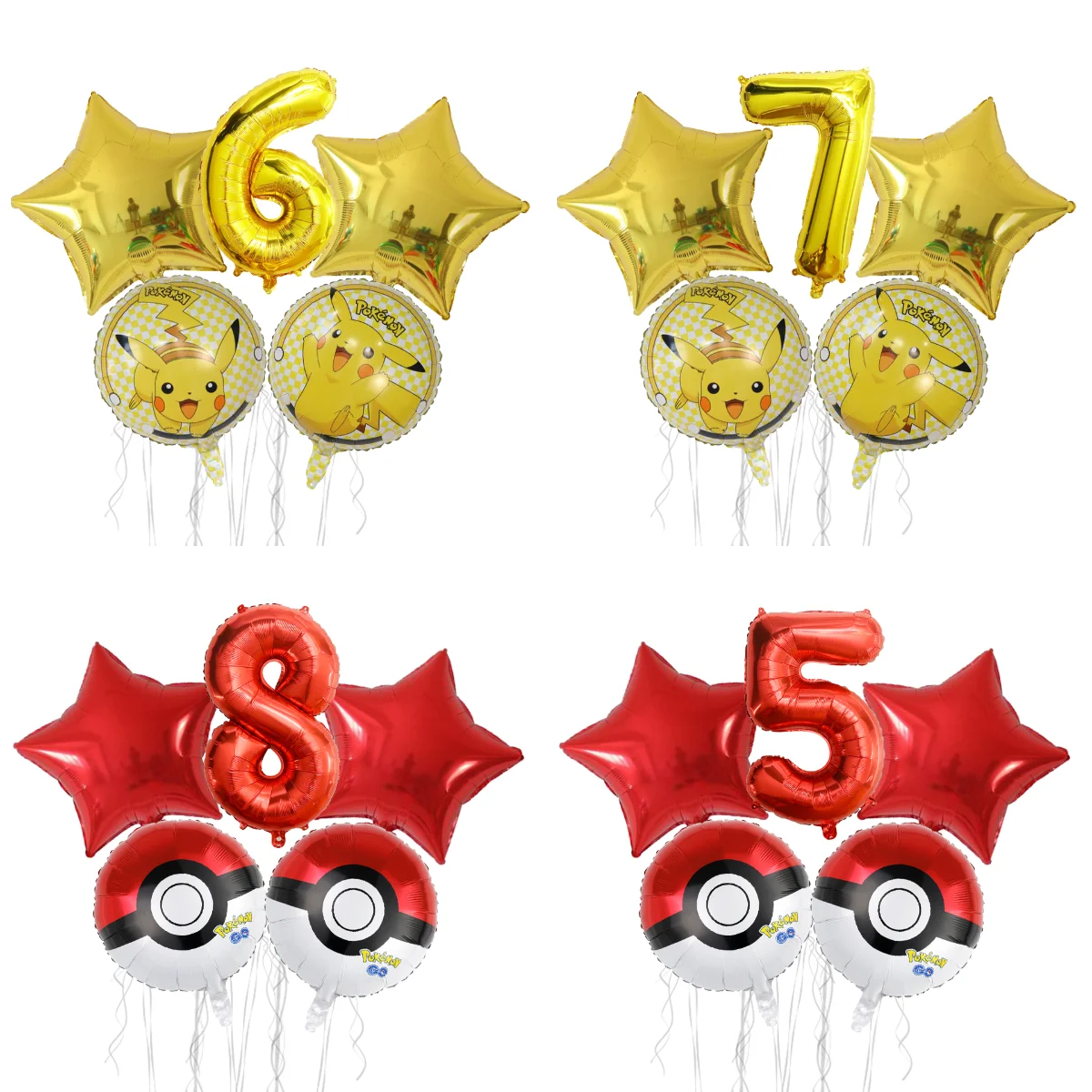 Ensemble de 5 ballons décoratifs pour fête d'anniversaire Pokémon, Pikachu, Squirtle, Bulbasaur, ballons en forme de personnage pour enfants, cadeau pour célébration