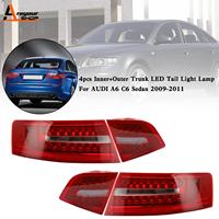 4pcs Inner+Outer Trunk LED Tail Light Lamp For AUDI A6 C6 Sedan 2009-2011