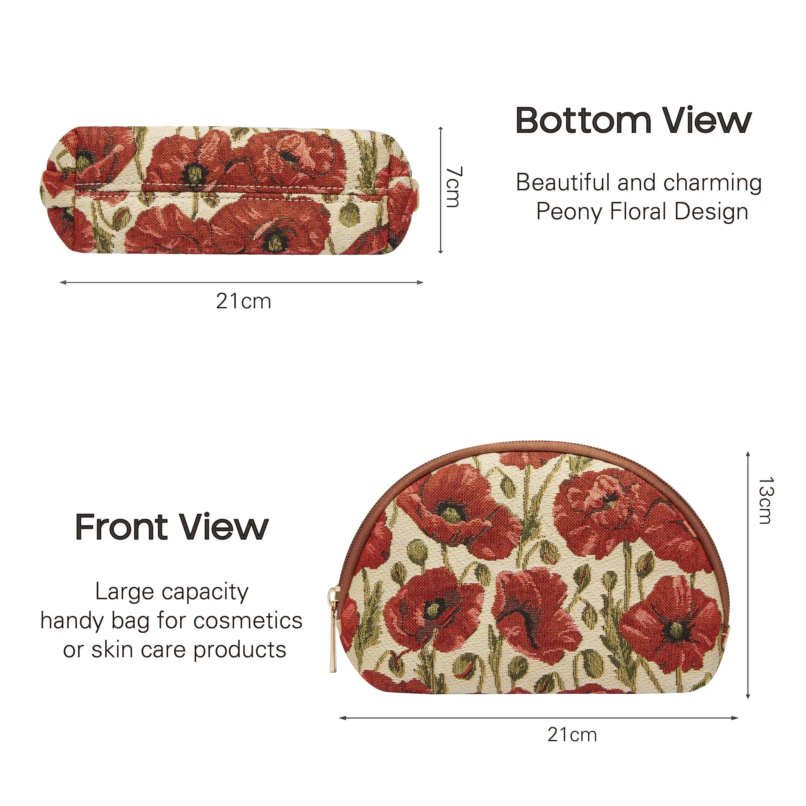 sajaタペストリー化粧品バッグ女性化粧バッグ旅行ポーランド赤ポピー花柄メイクアップ収納オーガナイザーポーチ財布美容メイクアップケースバッグ女性バッグ用レディースジッパー閉鎖ファブリックジャカード
