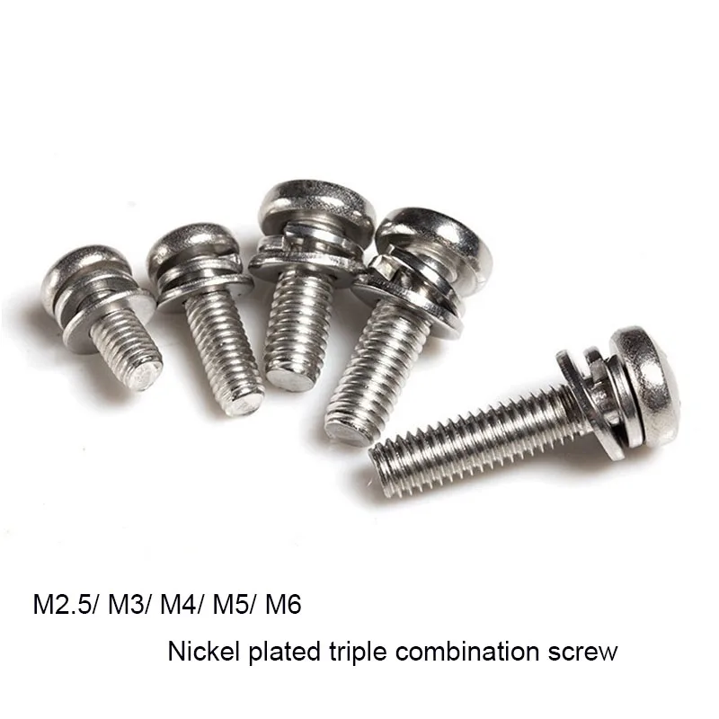 100pcs/lot M4*8 M4x8 M3*8 M3x8 Nickel Plated Spring Washer Cross Pan Head Screw LED module screw Triple combination screw