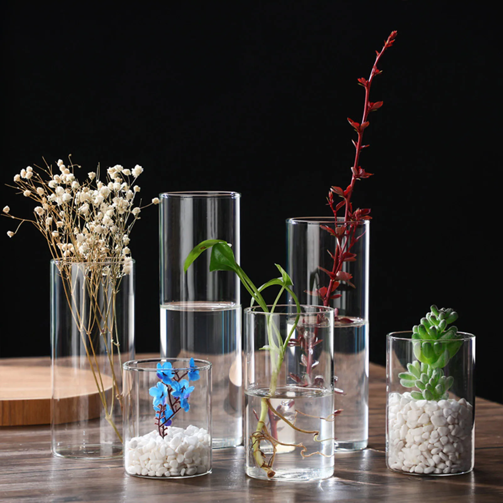 

Transparent Glass Hydroponic Vase Modern Small Cylinder Flower Centerpiece Vases Fits Wedding Living Room Decor Supplies