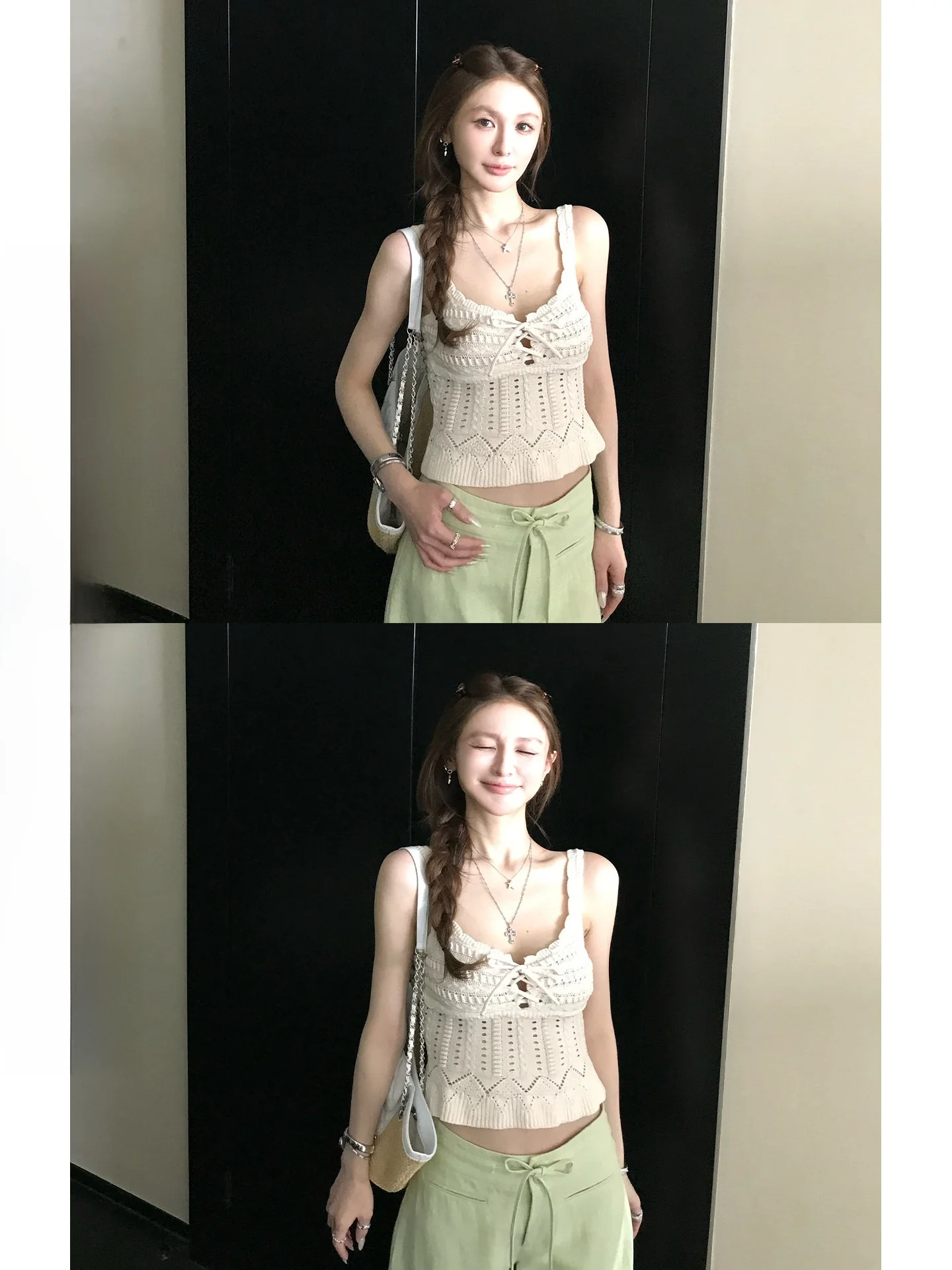 

Knitted Hollow out Hook Flower Vintage Halter Skirt Breathable High Waist Short Length Cotton Blend Summer Casual Skirt