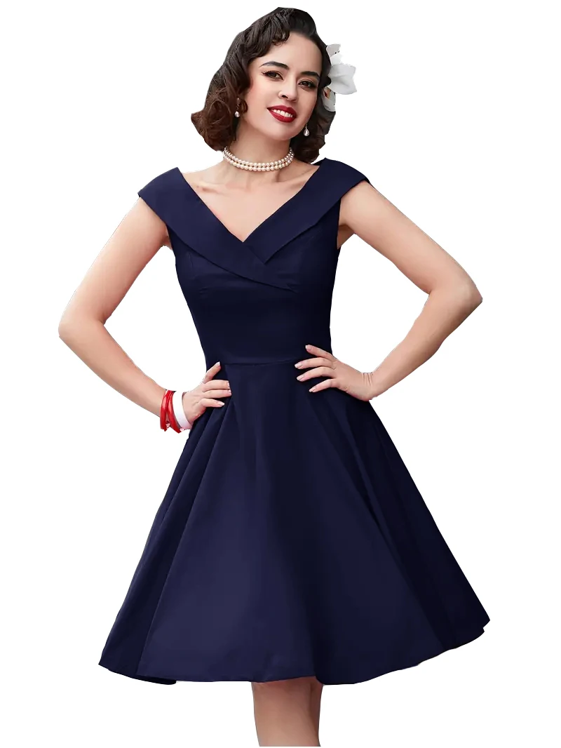 

Vintage Elegant Women's Cotton Dress Flare Fit and Straight Shoulder Sexy Prom Evening Birthday Party Costume