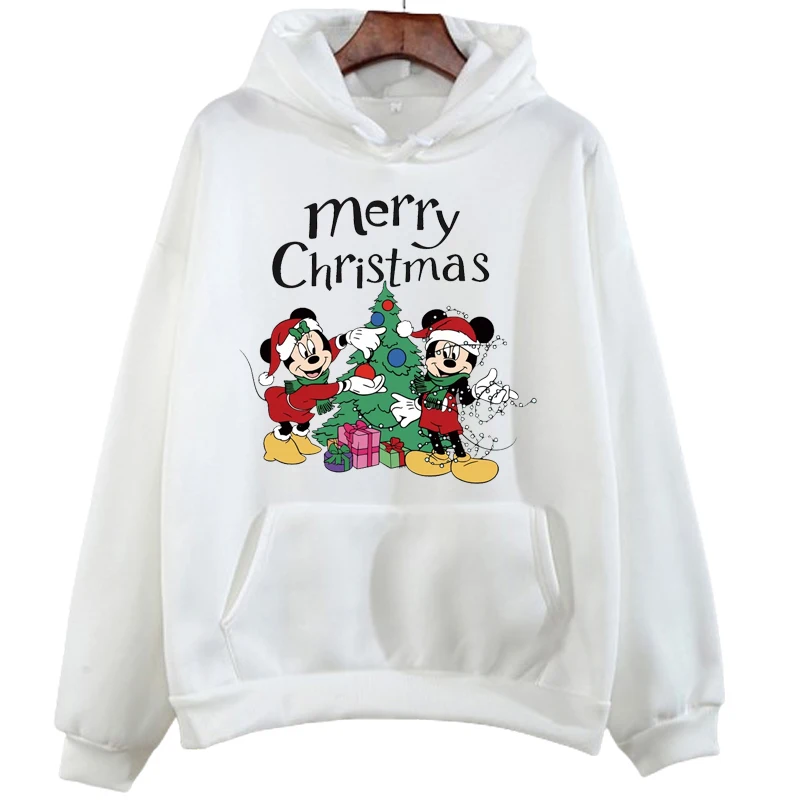 Christmas Disney Mickey Mouse Cartoon Printed Hoodies Fashion Women Casual Long Sleeves Sweatshirt Tops Harajuku Pullover