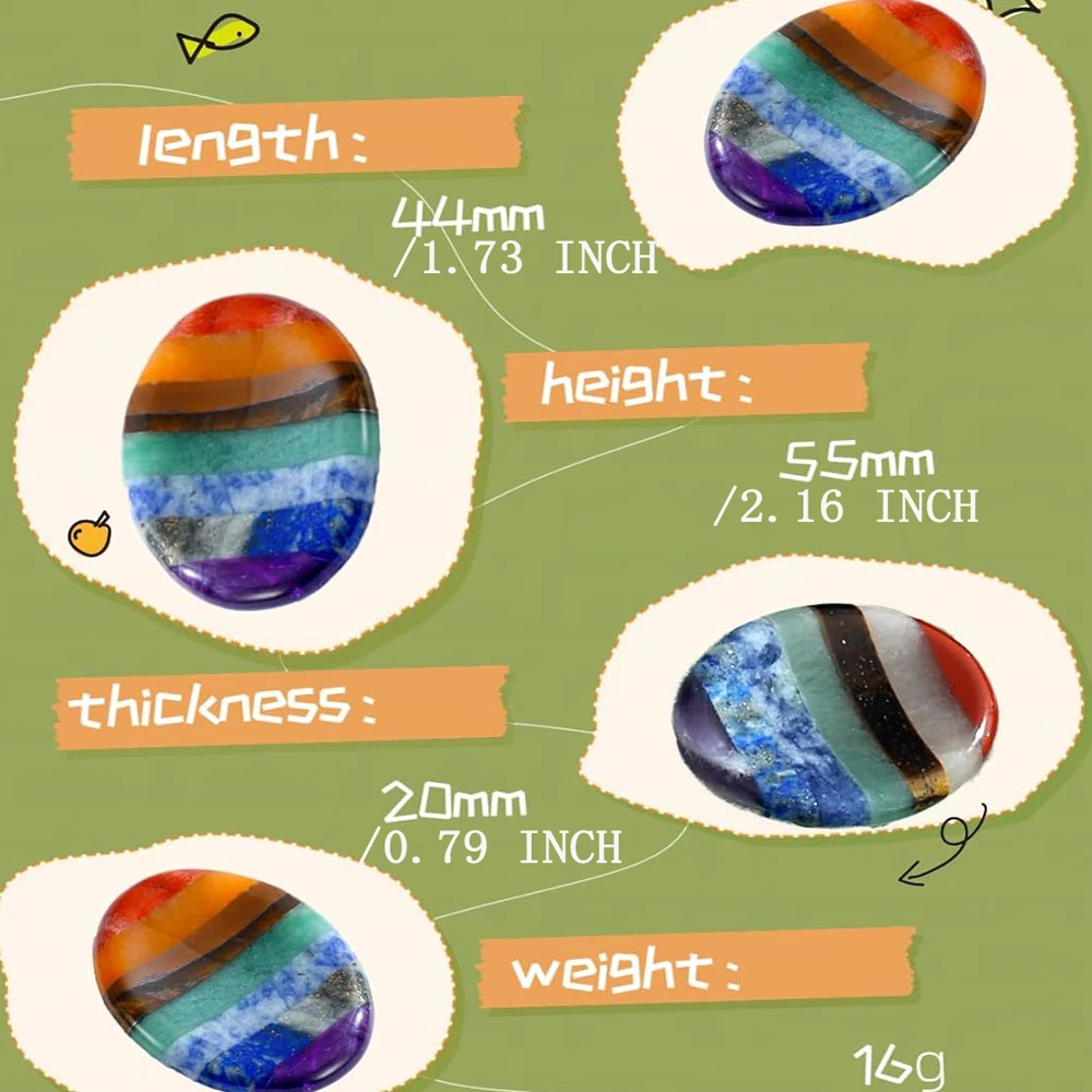 7 Chakra Natural Crystals Healing Stones Thumb Worry Stone for Anxiety Depression ，Meditation Accessories Calm Mental Health view 4