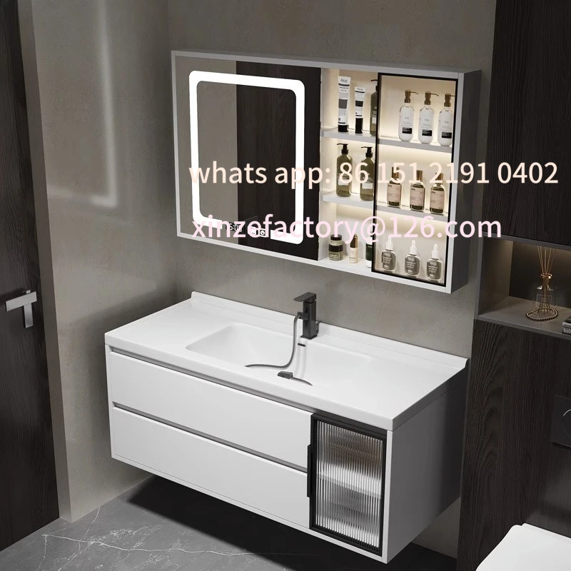 

Customizable light luxury rock slab bathroom cabinet solid wood modern simple smart bathroom wash basin face basin wash basin