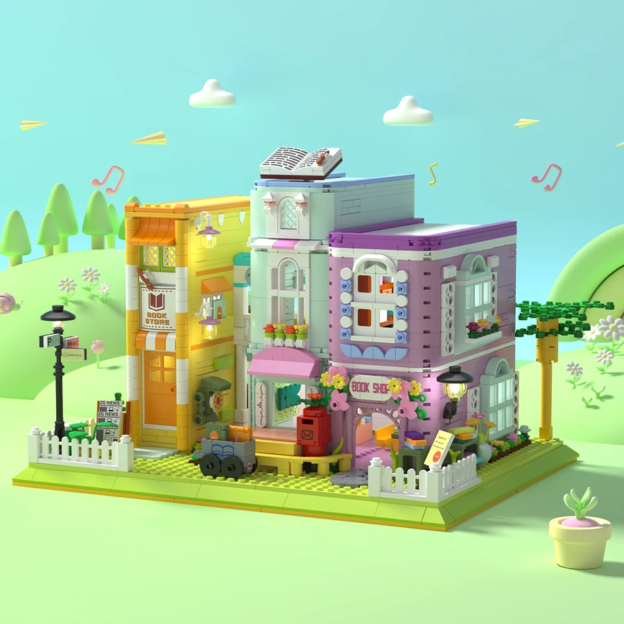 Creative Coffee Bookstore Cuban Hotel City Mini Architecture Street View With Lighting Assembly Puzzle Toys For Kids Girls Gifts