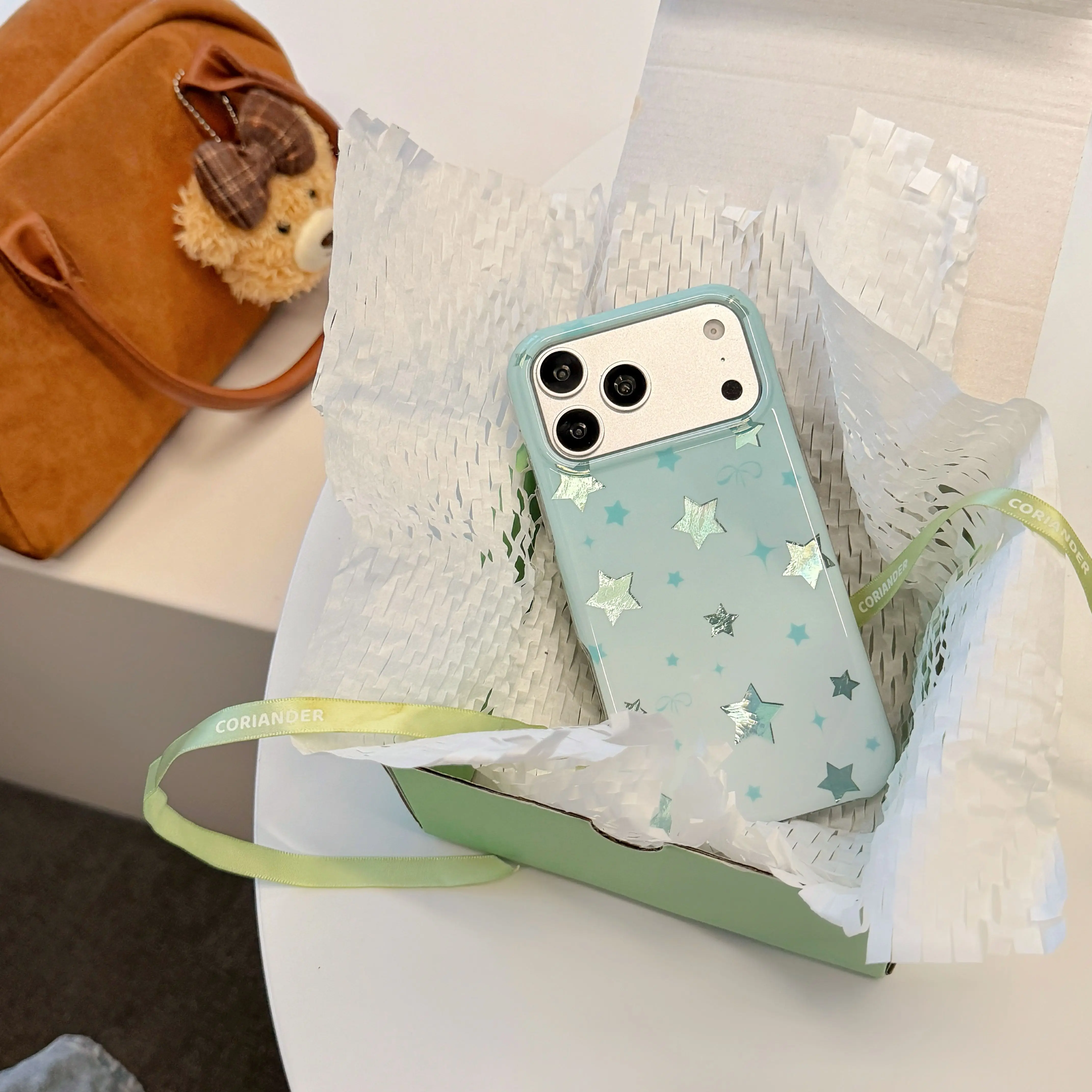 Summer Feeling Gradient Sparkle Full-Screen Gilding Stars Phone Case For 17 16 15 Pro proMax Soft TPU Protective Shockproof