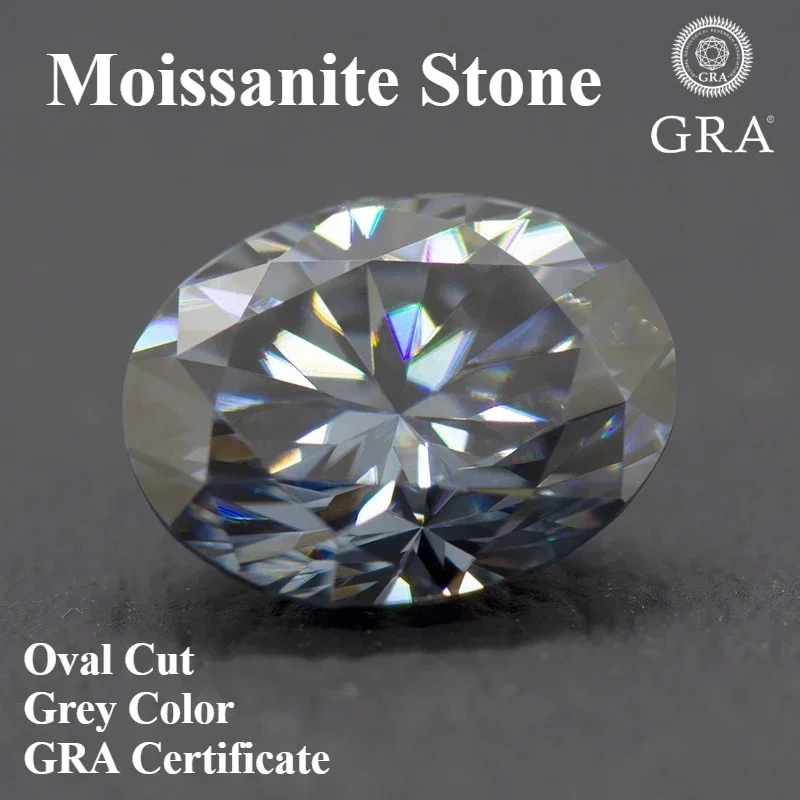 

Moissanite Stone Oval Cut Grey Color VVS1 High-quality DIY Charms Jewelry Making Main Materials with Certificate