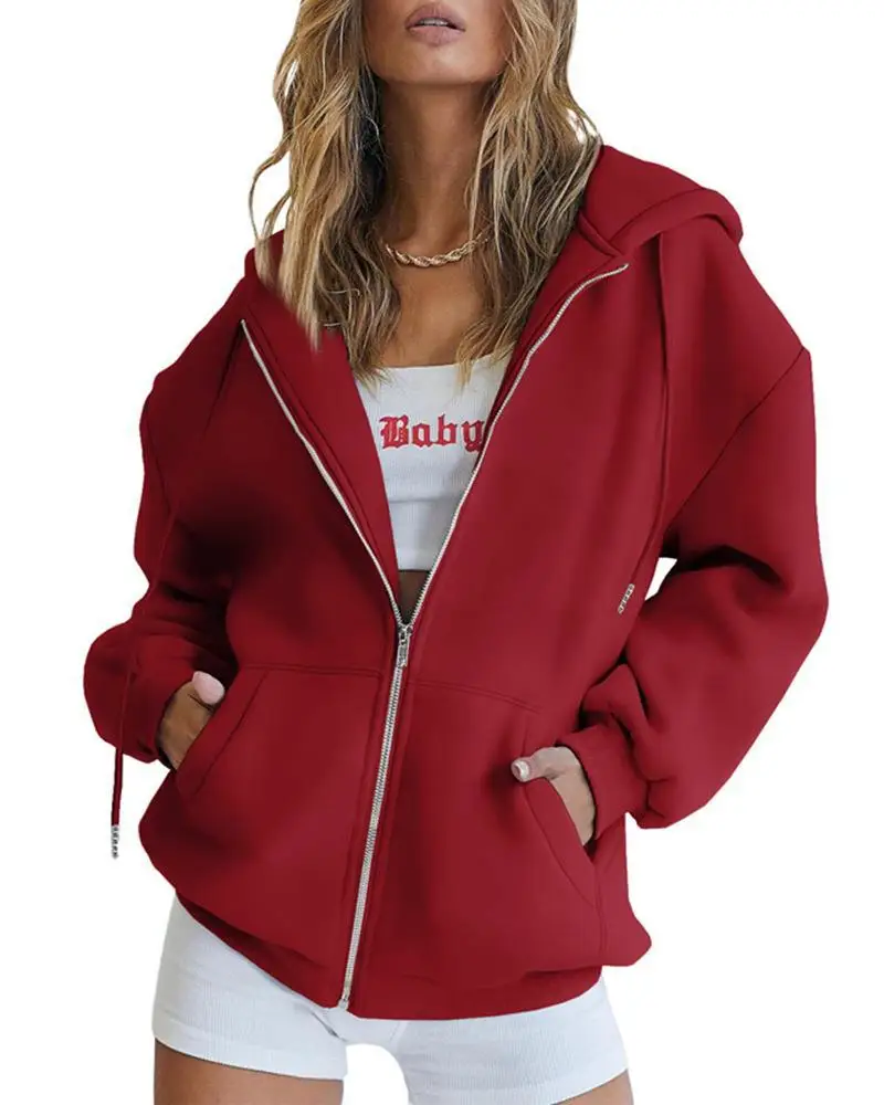 Women\'s hoodie Teen girls Fall jacket Oversized loose sweatshirt casual drawstring zip-up hoodie