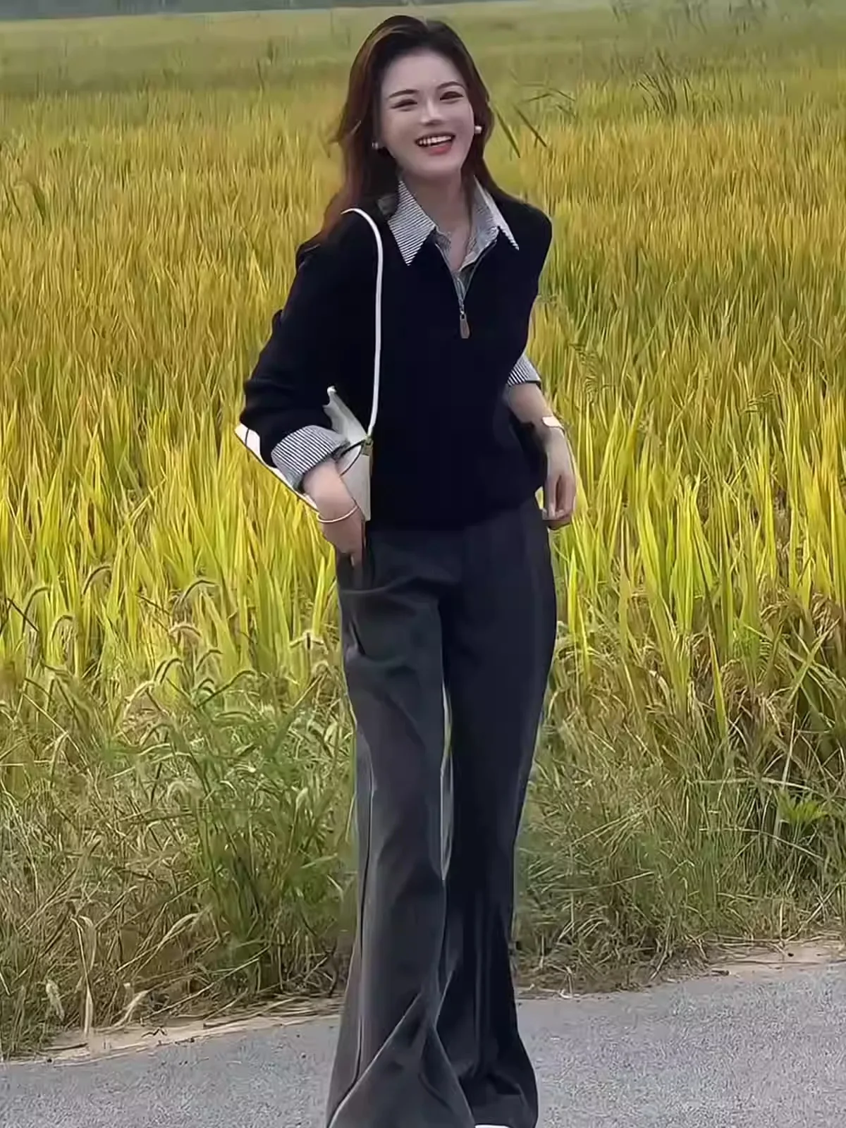 

Женский весенне-осенний повседневный утягивающий топ с длинным воротником-светом Bla в горошек, модный комплект из двух предметов