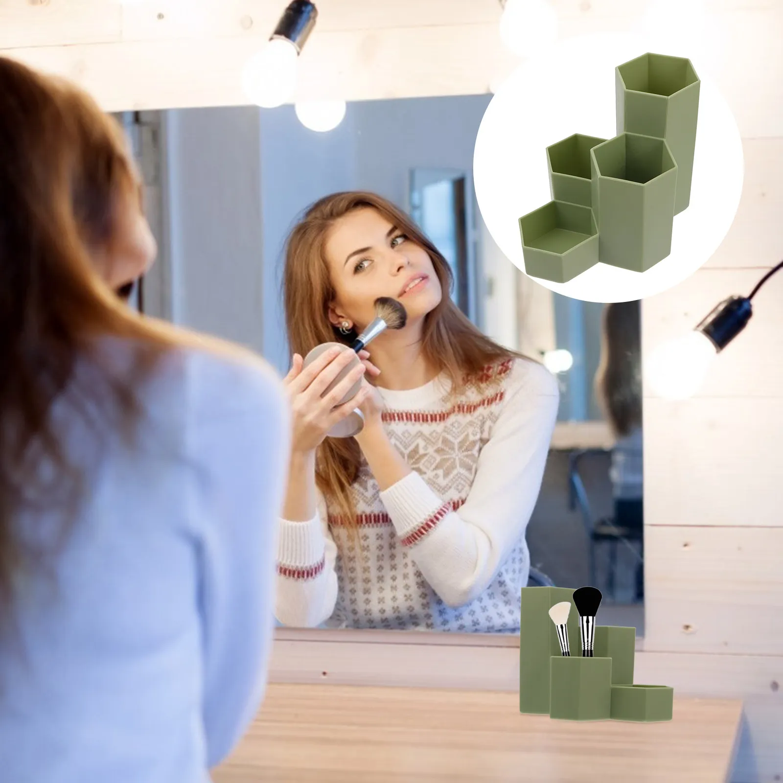 

1Pcs Sturdy Plastic Hexagon Pen Holder Modern Design Desktop Organizer for Makeup Cream Lipstick Pencils Office Study Room