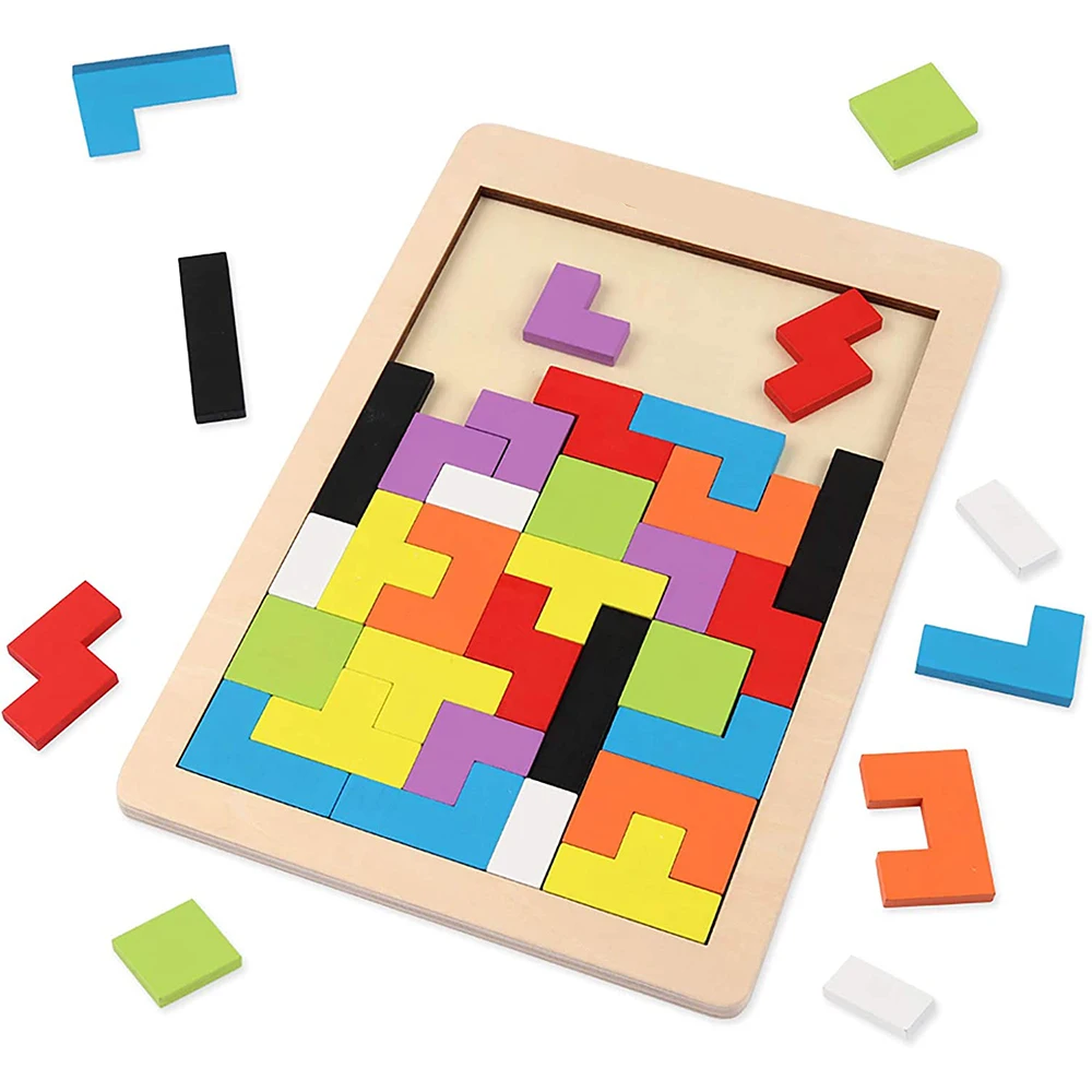 Holz Baustein Puzzle Spielzeug Tangram Puzzle Intelligente Bunte 3D Russische Baustein Kinder Montessori Bildung – Detail 1