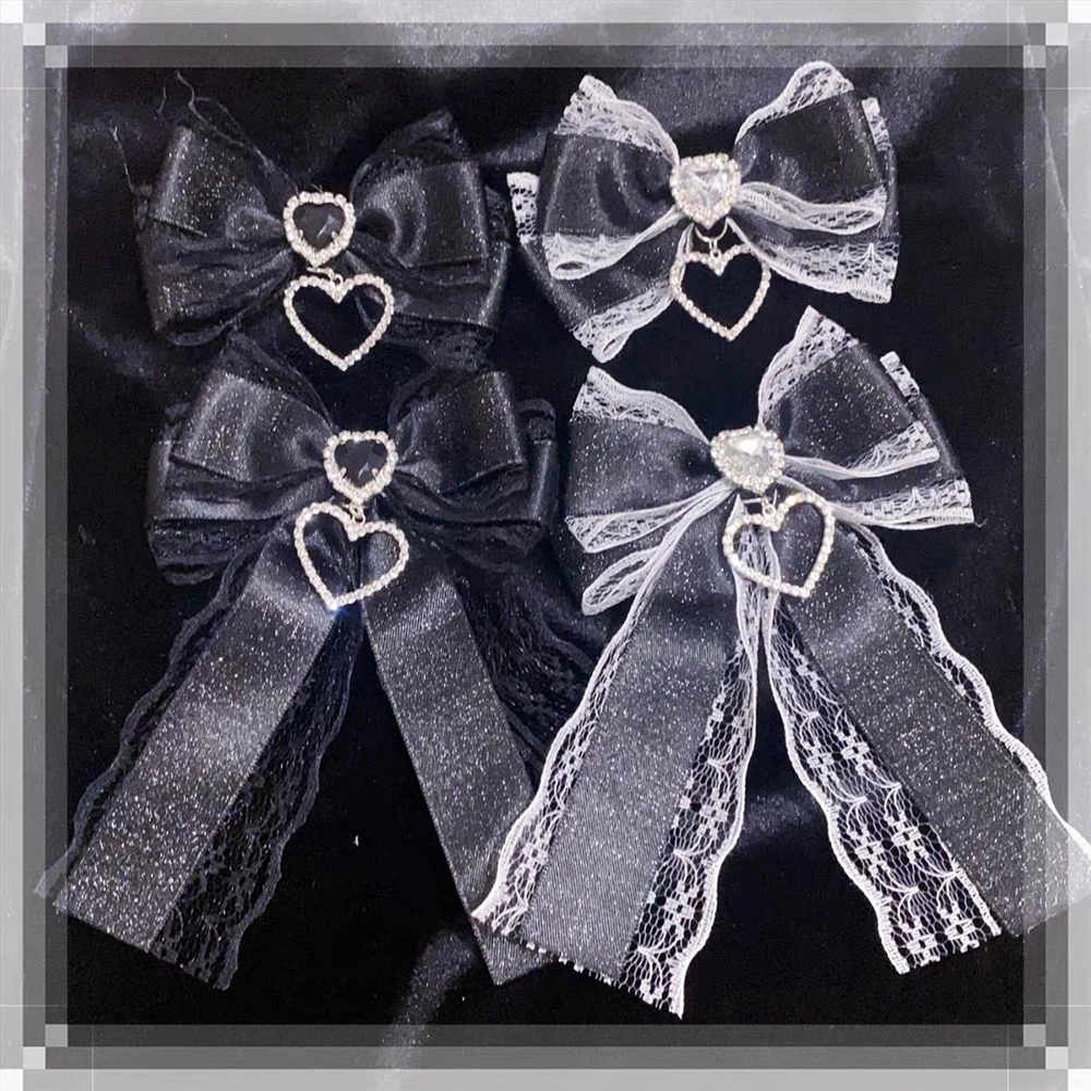 

1Pc Ribbon Lace Bow Clip For Ita Bag Sweet Ribbon Bowknot Heart Diamond Clip Girls Lolita Pain Bag Decoration Bags Accessories