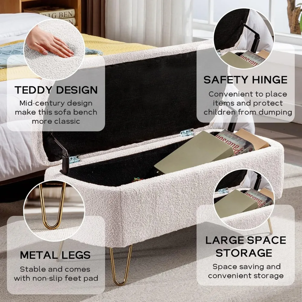 مقعد عثماني للتخزين بنمط عتيق، مقعد مدخل منجد، مقعد تخزين للسرير ذو أرجل ذهبية، مقعد تخزين مبطن