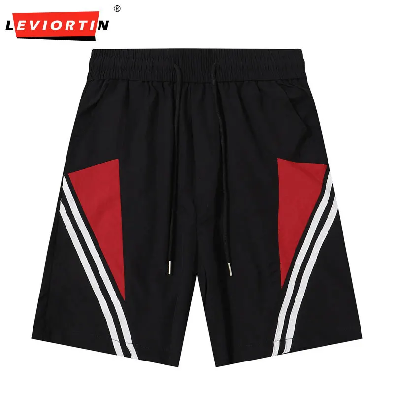 Men Track Shorts Y2K Streetwear Hip Hop Stripe Patchwork Jogger Shorts Harajuku Fashion Summer Casual Loose Baggy Sweatpants