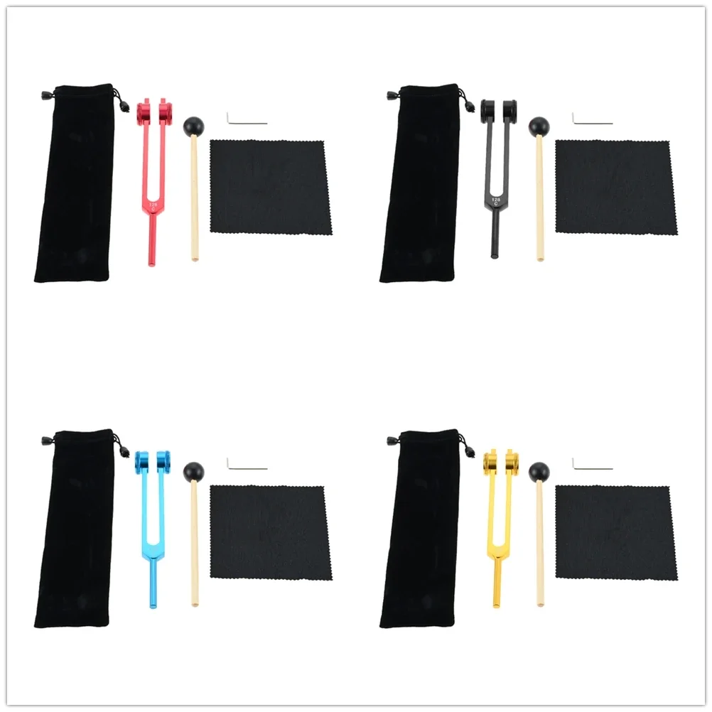 

1kit Alloy Tuning Fork 128Hz with Hammer Tool Velvet Pouch Healing Instrument Sound Therapy Science Experiment Yoga Meditation