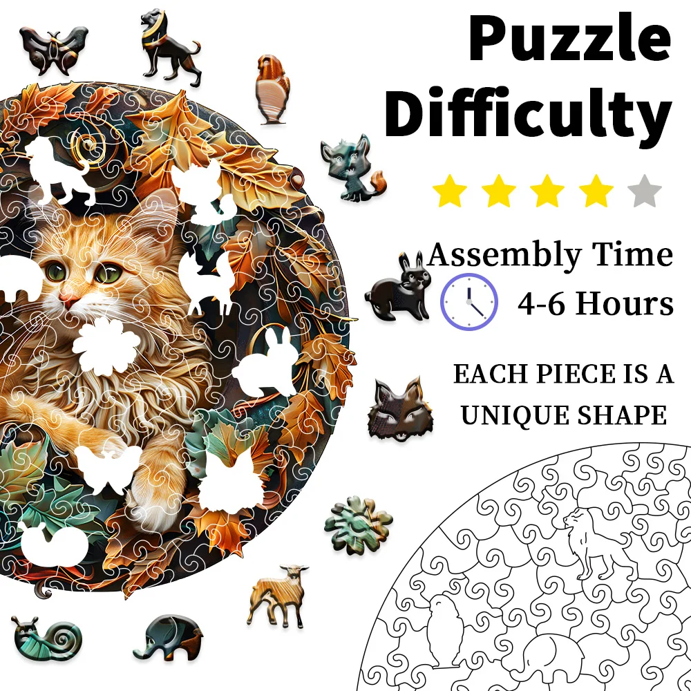 Ein einzigartiges Stressabbau-Geschenk für Erwachsene, unregelmäßiges Holzpuzzle in Tierform, dekorative Kunstmalerei, magisches Tischpuzzle für das Spiel