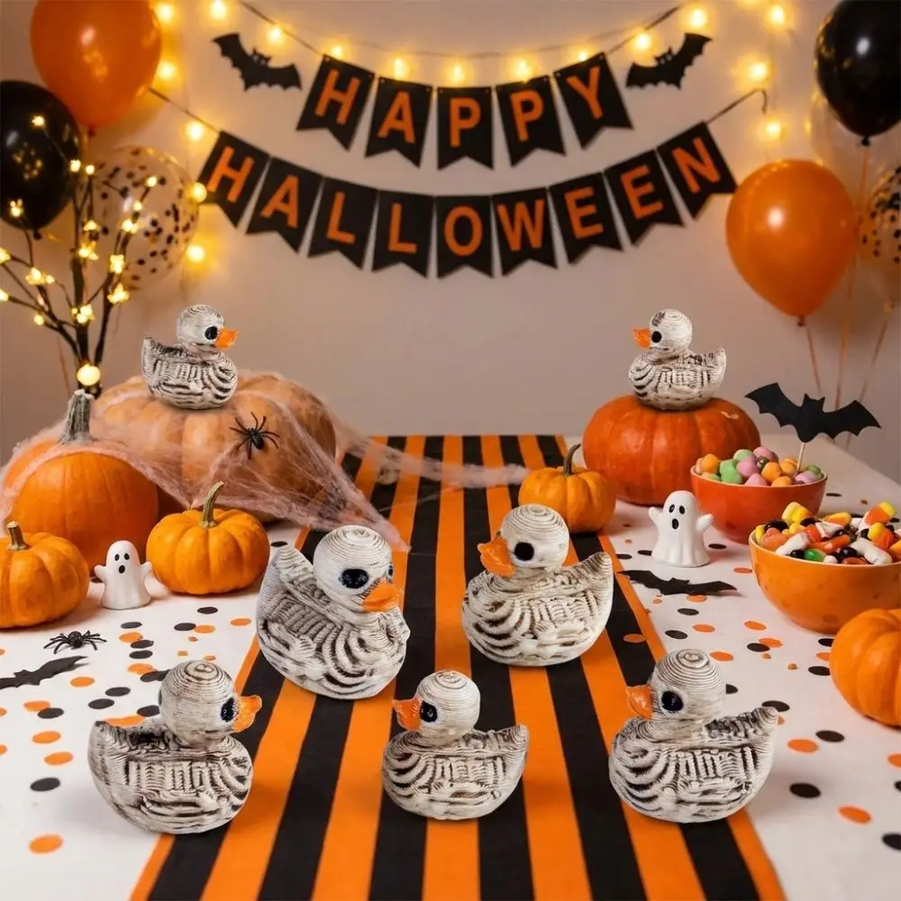 Gothic Style Halloween Skeleton Duck Statue Scary Duck 3D Printed Mini Ducks Ornament Plastic Skull Duck Figurines