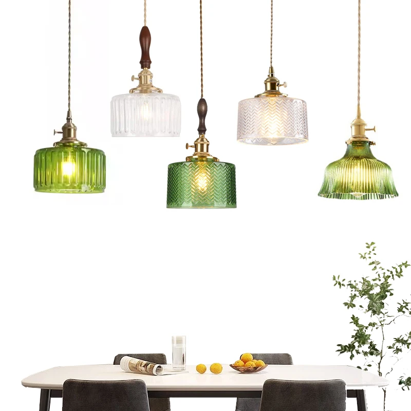 

Suspension Green Stripe Glass Chandelier E27 Restaurant Pendant Light For Dining Room Kitchen Cafe Bedside Hanging Lamp Fixtures
