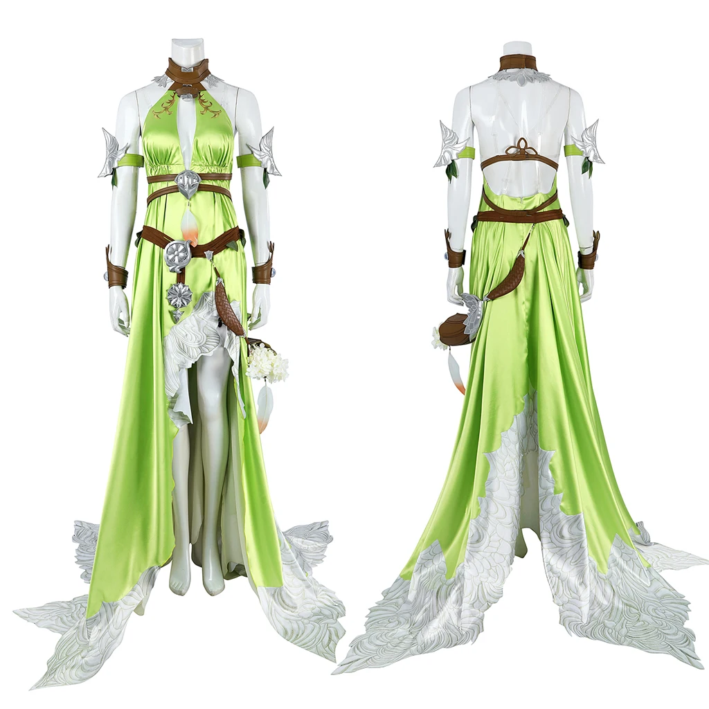 FF14 Nophica Cosplay Costume Final Fantasy XIV A Realm Reborn Nophica Green Long Dress Full Set Halloween Ball Party Outfit