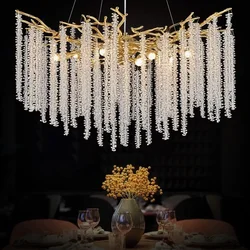 Artpad Luxury Roud Crystal Chandelier Dining Room Bedroom Branch Crystal Hanging Pendant Chandelier for Kitchen Living Room