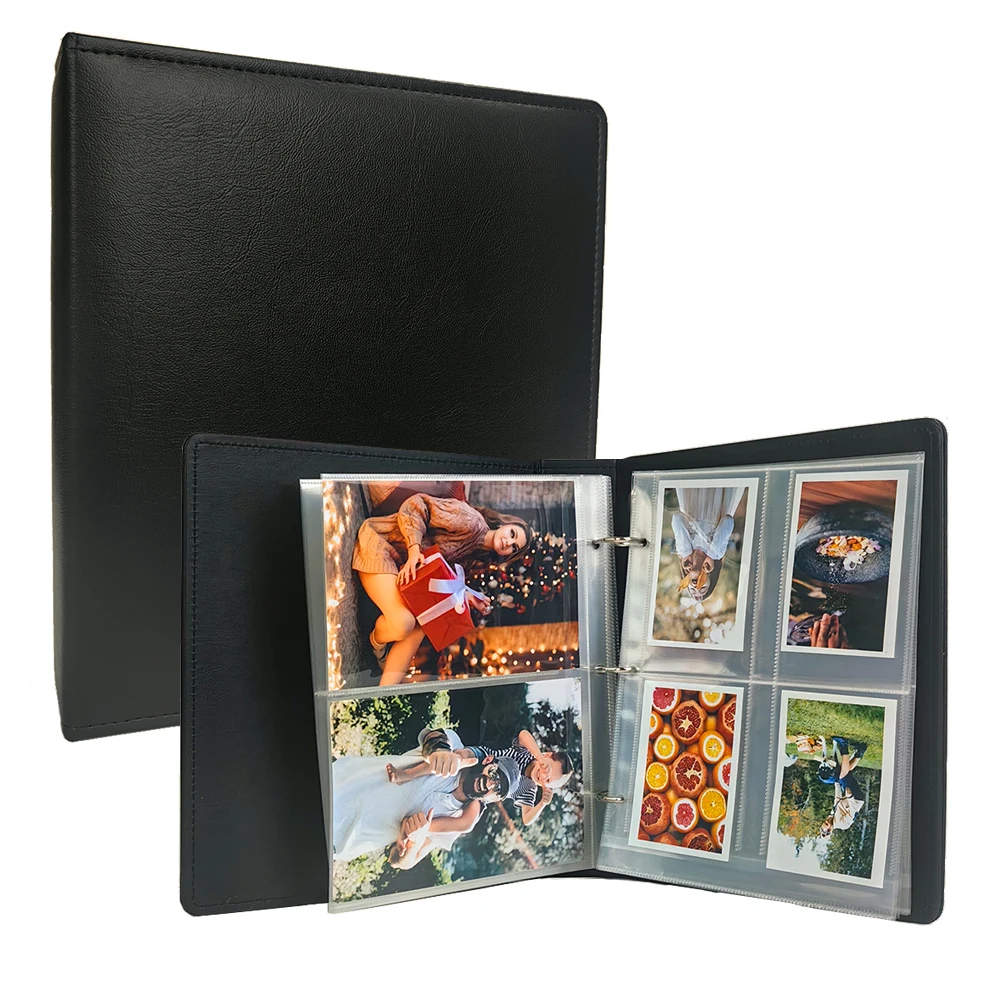 PLRBOK A5 Premium PU Leather 3-pierścieniowy album fotograficzny - matowa teksturowana okładka segregatora, jednostronne przezroczyste plastikowe