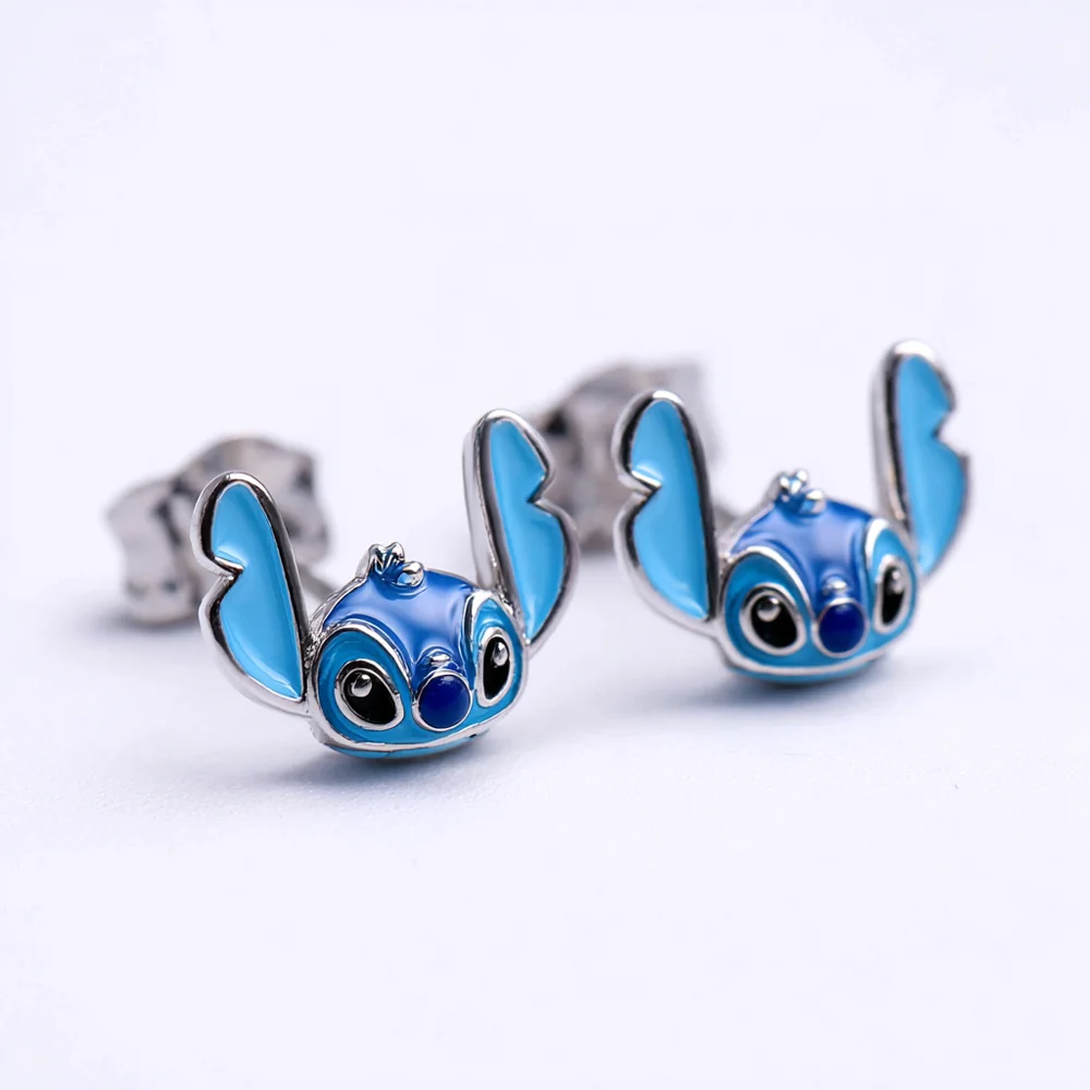 s925 スターリングシルバーイヤリング女性のためのカスタマイズされたディズニーステッチ漫画エナメルスタッドイヤリング高品質の高級ジュエリーギフト