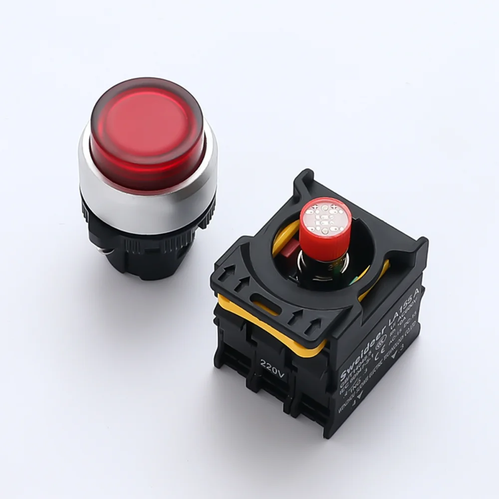 Led 220v High Selector Switch 22mm Waterproof Extended High Head Push Button Self Reset Self Locking Green Yellow Red Blue White