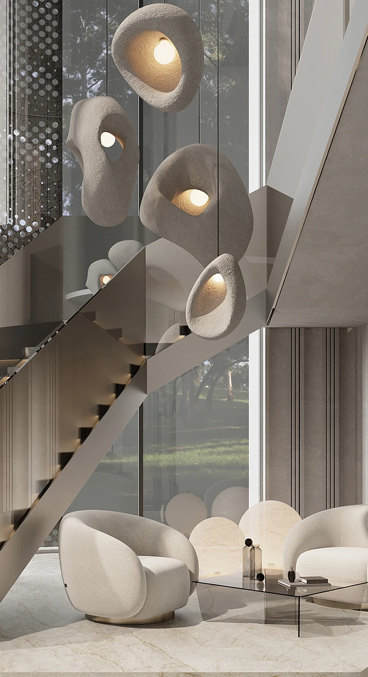 Nordic Villa Stair Wabi-Sabi Pendant Chandelier Irregular