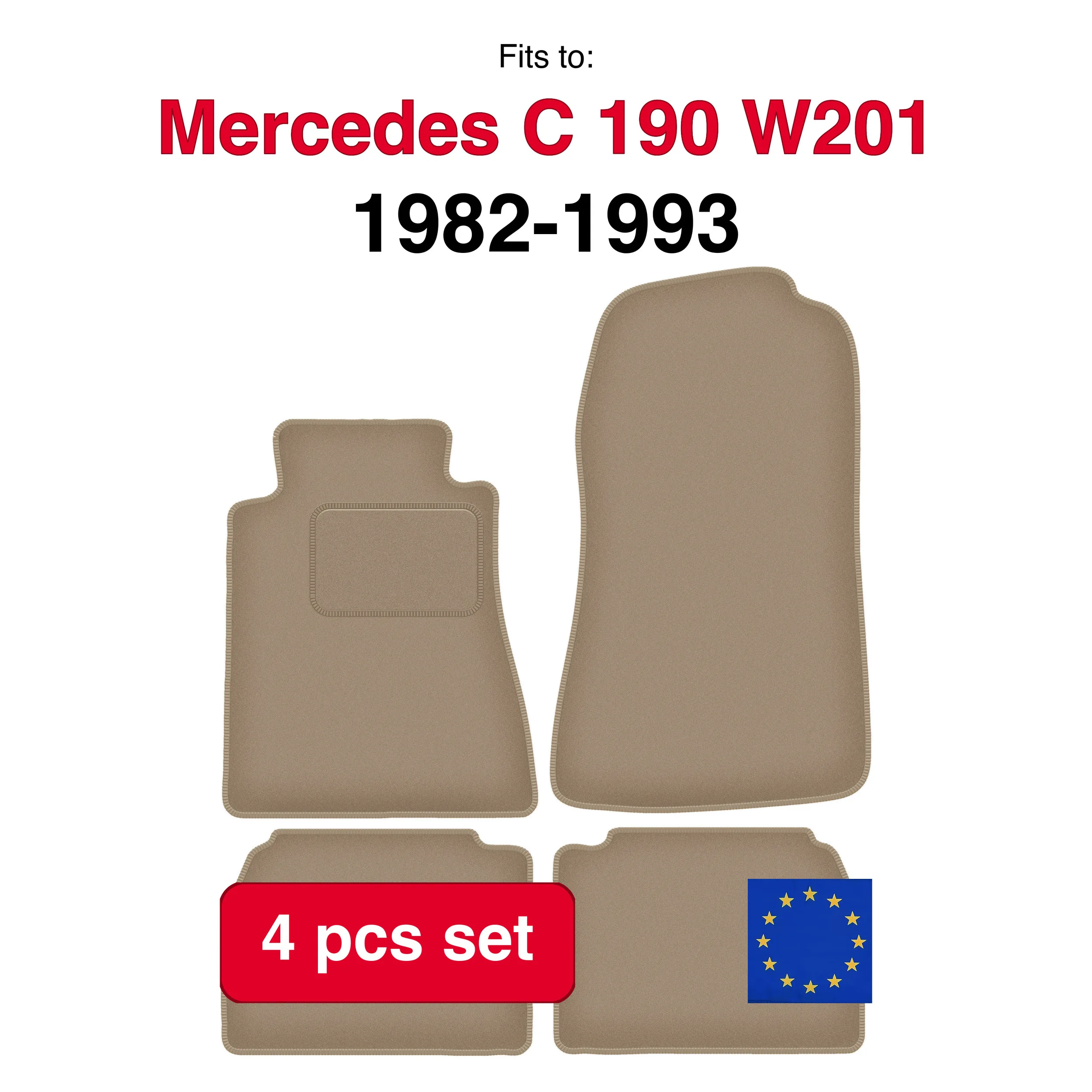 Image of Mercedes C 190 W201 Limousine (1982-1993) -beige (4 Stück) Auto-Fußmatten-Set aus Velours