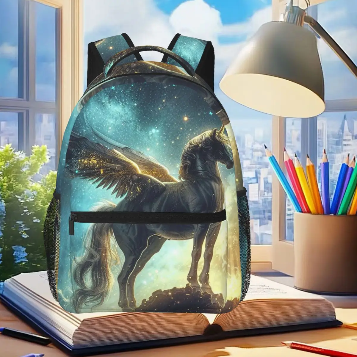 

Pegasus Design Backpack Student Boys Girls BookBag Children School Bag Laptop Shoulder Bags for Men Women