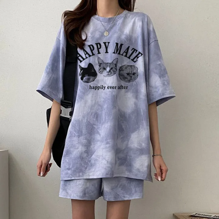 Casual Cotton Sports Suit For Women Loose Fit Summer Round Neck Running Vest And Shorts Two-Piece Set Female Tracksuit 2025