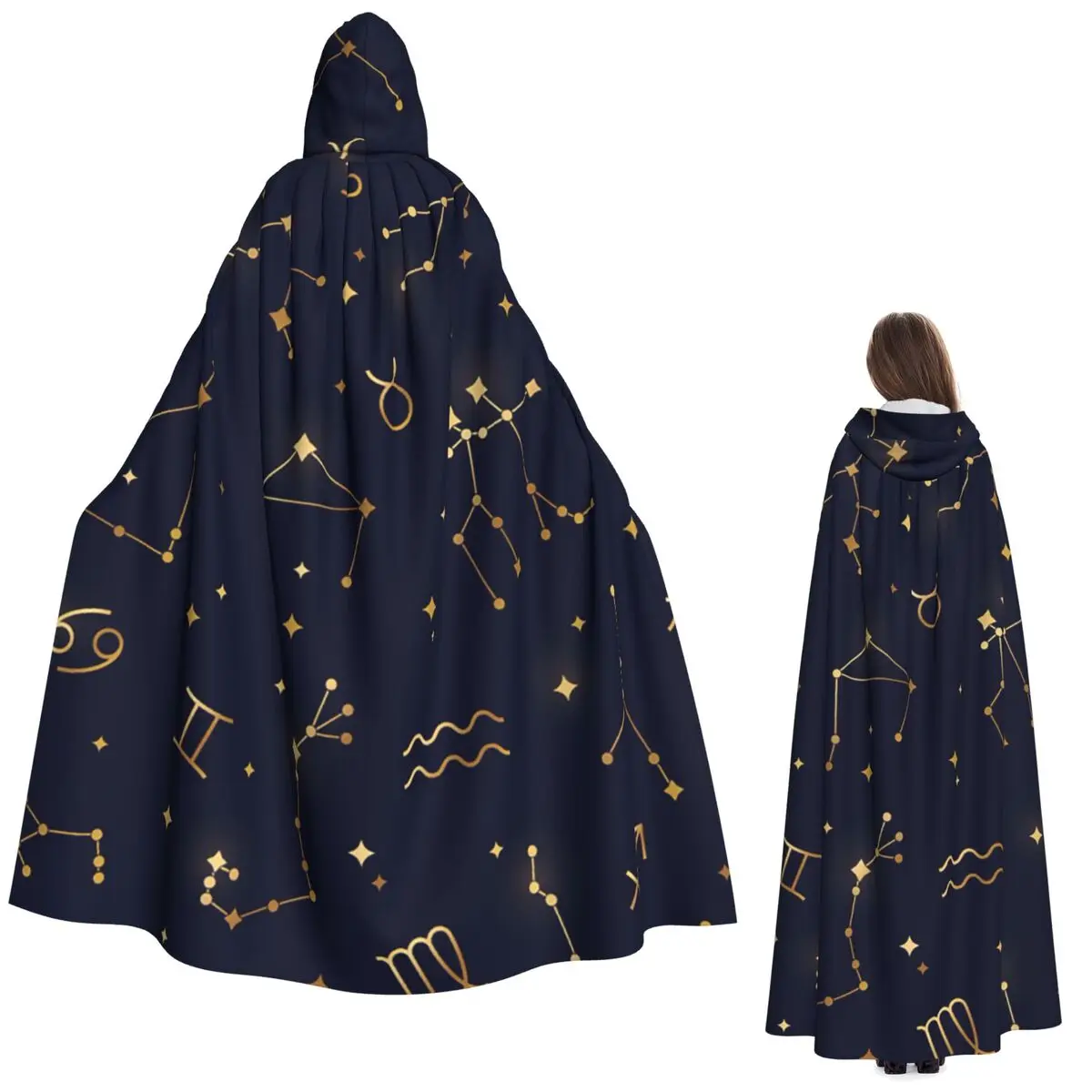 반짝이는 별 긴 후드 망토 마녀 중세 의상 코스프레 케이프 할로윈 파티 성인 유니섹스