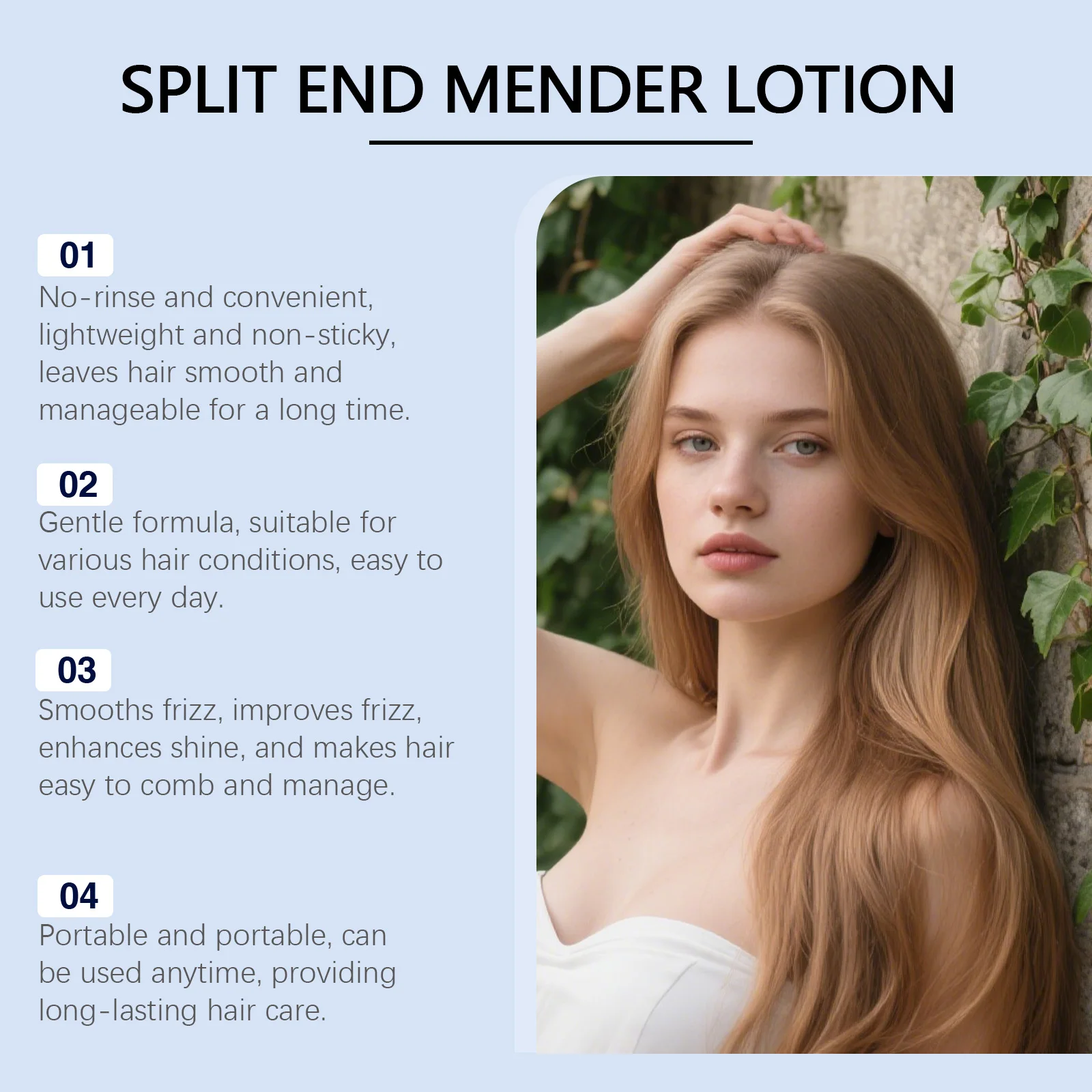 70g Leave-in Spaltspitzen-Reparatur-Lotion, Reparaturcreme für geschädigtes Haar, Anti-Frizz, pflegende Behandlung für trockenes Haar mit Hitzeschutz – Detail 6