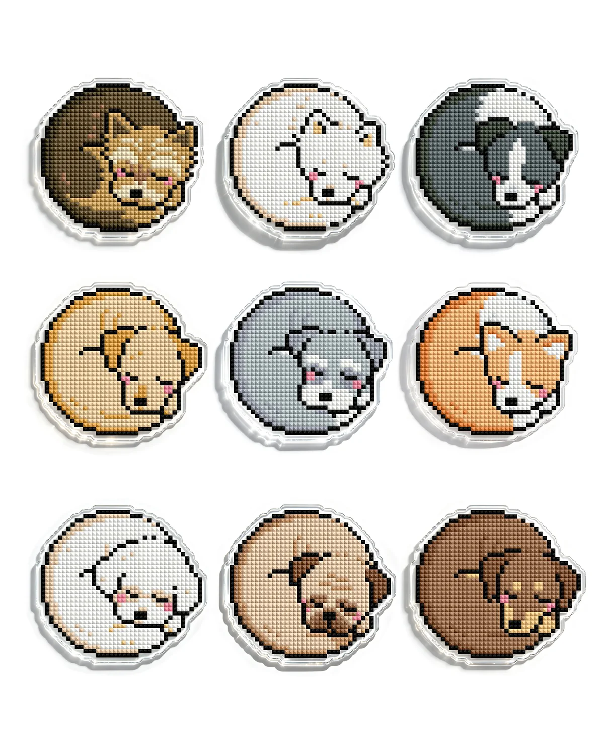 9Pcs Sleeping Dog Diamond Painting Coaster Kit,5D Full Square Drill Acrylic Drink Coaster Set with Storage Rack.