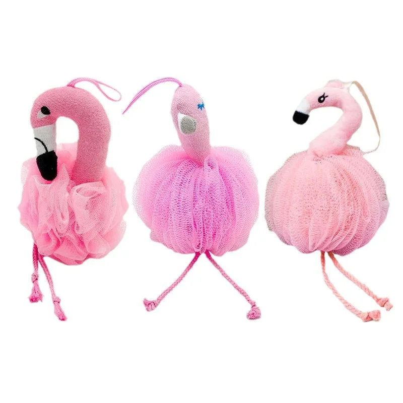 Flamingo Kids Bath Ball Pink Cute Bath Brushes Girls Rubbing Bathing Bubble Adult Children Bath Flower Ball