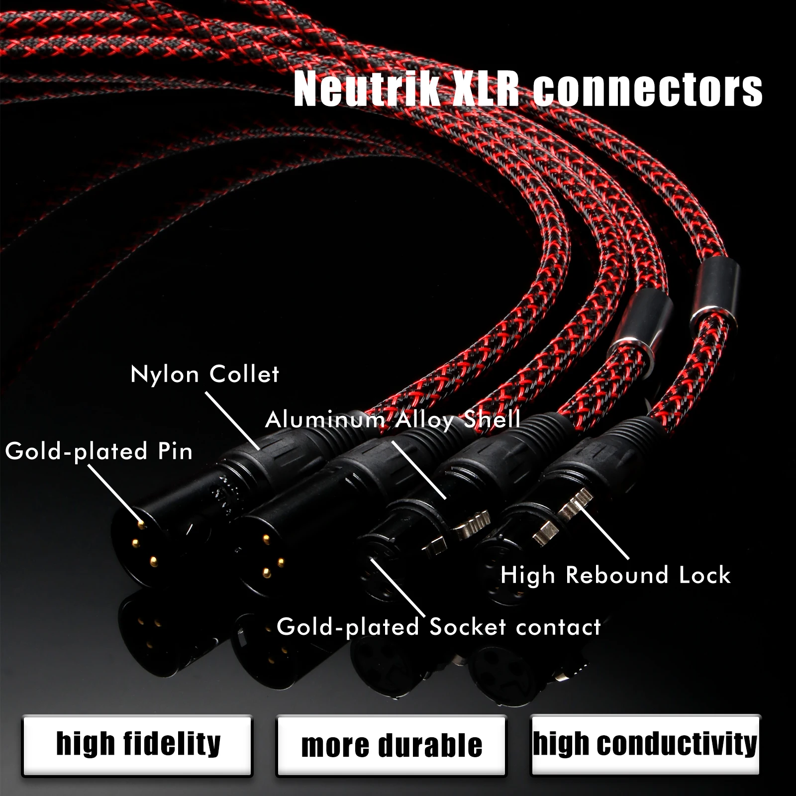 Paar-XLR-Kabel, XLR-Stecker, 5N OFC, symmetrisches Verbindungskabel mit vergoldeten Steckern – Detail 7