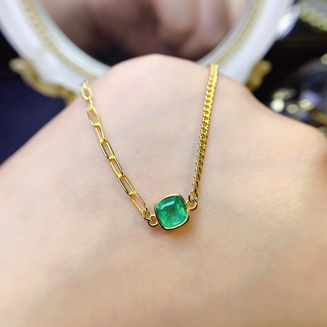 S925 Sterling Silver Natural New Emerald Necklace Zircon Pendant Necklace Women's necklace High quality everyday fine jewelry