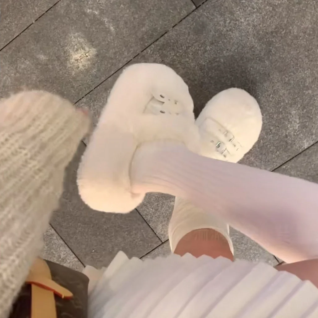

Comfortable Fur Slippers Women's Outdoor Wear 2025 Autumn Winter Fashion Match Half Slippers Thick Bottom Casual Style