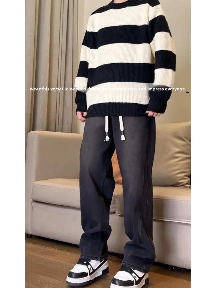 

Waed Vintage Straight Leg Men's Jeans Spring Autumn New American High Street Sle Not Tight Slimming Jeans Casual Wear