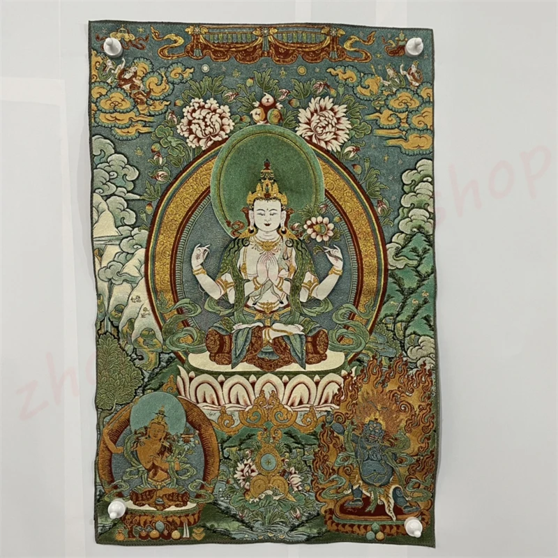 

Auspicious Tangka, Four Armed Guanyin, Exquisite Home Traditional Folk Decoration