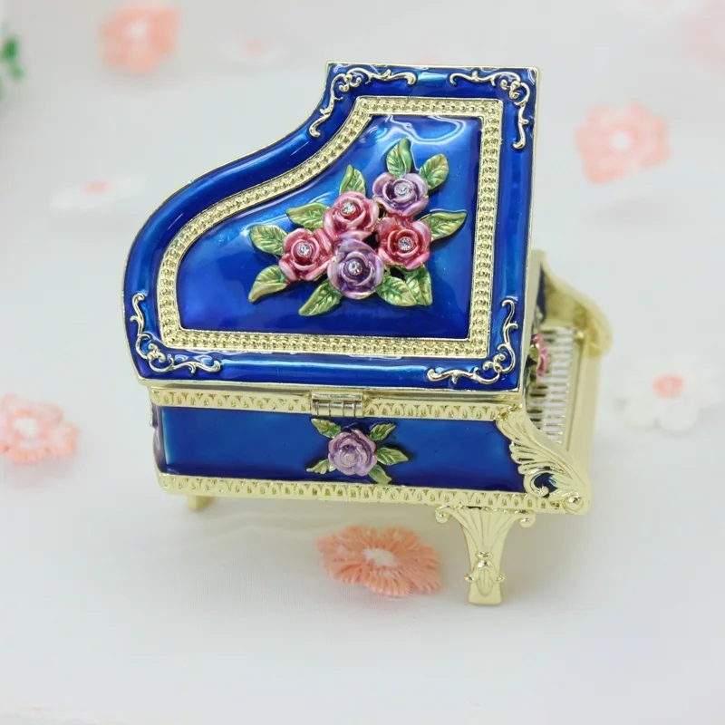 SHINNYGIFTS New Style Rose Piano Trinket Box Enamel Jewelry Gift Box Valentine Gifts