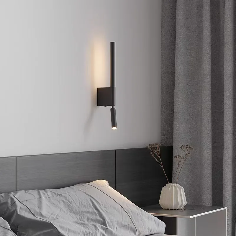Modern Bedroom Minimalist Reading Light Creative Homestay Hotel Study Adjustable Rotating Up Down Illuminated Bedside Wall Lamp